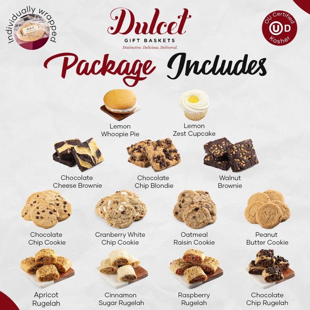 Package includes lemon whoopie pie, lemon zest cupcake, and assorted brownies and cookies