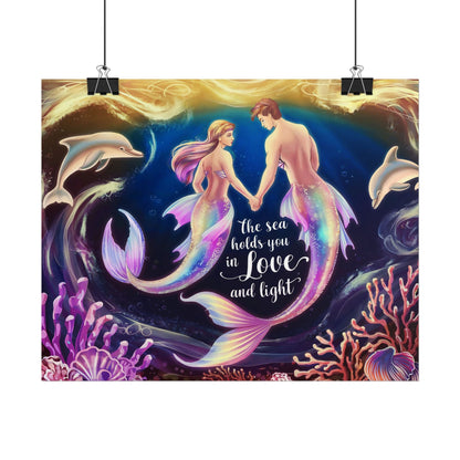 Mermaid Lovers Rolled Poster – The Sea Holds You in Love and Light | Giclée Print | Fine Art, Semi Glossy or Matte | 19 Sizes | Mermaid Couple Wall Art