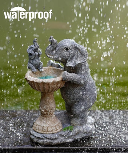 Solar Elephant Bird Bath Garden Statue - 8.67-Inch Polyresin Outdoor Decor