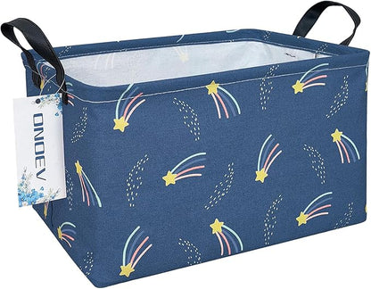 Shooting Stars Canvas Storage Hamper Basket - Foldable Waterproof Night Sky Bin for Kids Room, Teen Bedroom, and Gift Hampers