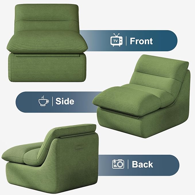 Forest Green Corduroy Ergonomic Floor Lounge Chair - Structured Memory Foam Seat with Lumbar Support for Biophilic Interiors, Nursery, and Focused Reading