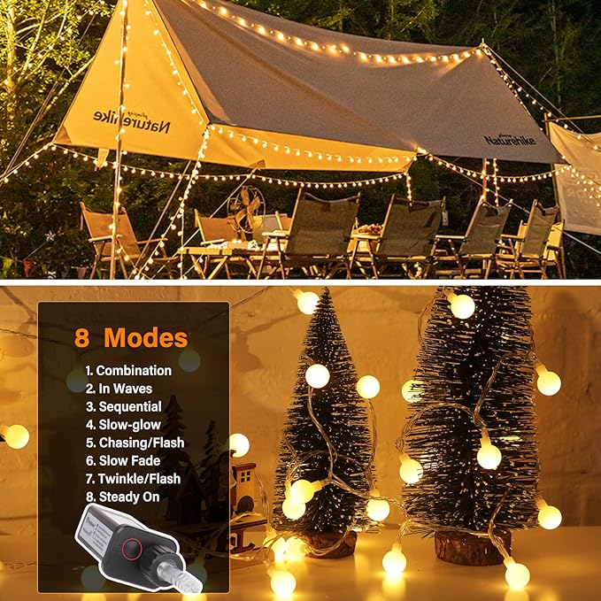 Warm White Globe String Lights – 33ft 100 LED | IP44 Waterproof | Remote Timer Dimmer 8 Modes | Indoor Outdoor Bedroom Party Wedding Garden RV Canopy