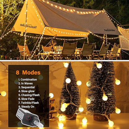 Warm White Globe String Lights – 33ft 100 LED | IP44 Waterproof | Remote Timer Dimmer 8 Modes | Indoor Outdoor Bedroom Party Wedding Garden RV Canopy
