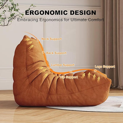 Amber Orange Ripple Single Floor Lounge Chair - Togo-Style Bold Solo Foam Seat for Reading Nook, Nursery, and Warm Character Interiors