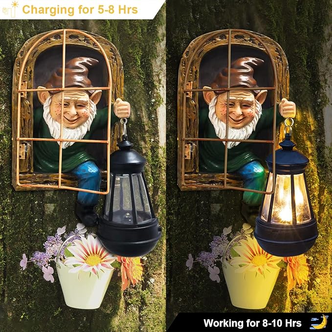 Whimsical Fairy Garden Halloween Gnomes with Solar Lights-10 Elf Out The Door Tree Hugger Garden Statues-Outdoor&Yard Decor-Tree Face Sculpture,Ideal Gifts - Yard Art for Patio,Fence,Wall