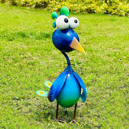 Green Metal Peacock Garden Statue - Weather-Resistant Bird Yard Decor