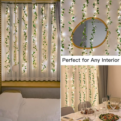 Pothos Vine Fairy Lights – 6.5ft x 6.5ft 200 LED Warm White | Copper Wire | Pre-Attached Leaf Curtain | Remote Timer Dimmer | Bedroom Dorm Wedding Party Wall