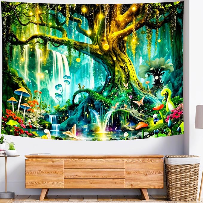 Tree of Life Tapestry (Large) – Oversized Magical Enchanted Forest Wall Hanging | Fairy Tale Mystical Nature | 70.8" x 92.5"