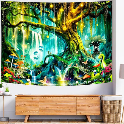Tree of Life Tapestry (Large) – Oversized Magical Enchanted Forest Wall Hanging | Fairy Tale Mystical Nature | 70.8" x 92.5"