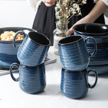 Navy Blue Porcelain Cappuccino Mugs – Set of 4 | 8oz Ceramic Espresso Cups with Handle | Dishwasher & Microwave Safe | Coffee Gift Set