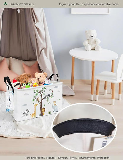 Jungle Tree Animals Canvas Storage Hamper Basket - Foldable Waterproof Cartoon Safari Bin for Kids Room, Playroom, and Animal Lover Gifts