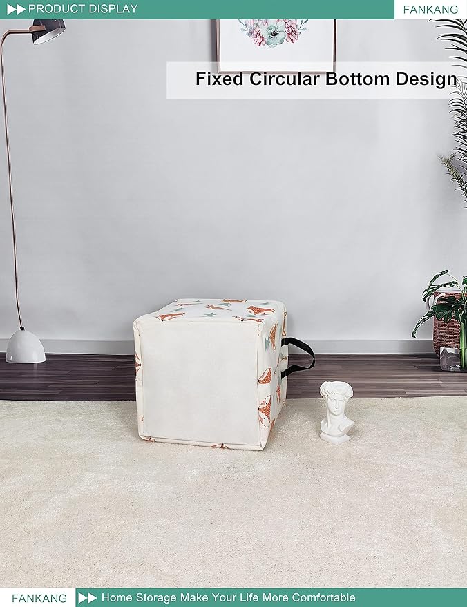 Woodland Fox Square Canvas Storage Basket - Foldable Waterproof Fox and Pine Tree Nursery Bin for Woodland Nursery and Woodland Gift Hampers