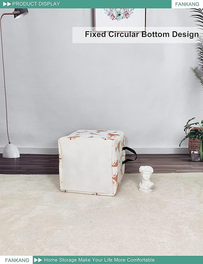 Woodland Fox Square Canvas Storage Basket - Foldable Waterproof Fox and Pine Tree Nursery Bin for Woodland Nursery and Woodland Gift Hampers