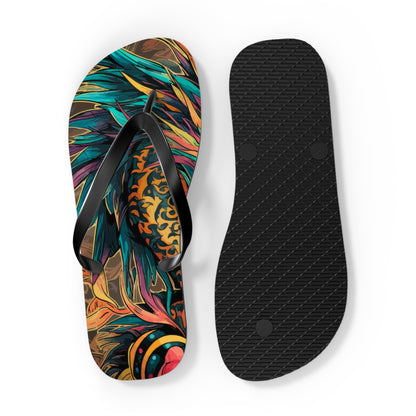 Dragon-print flip-flop with textured black outsole and black thong strap