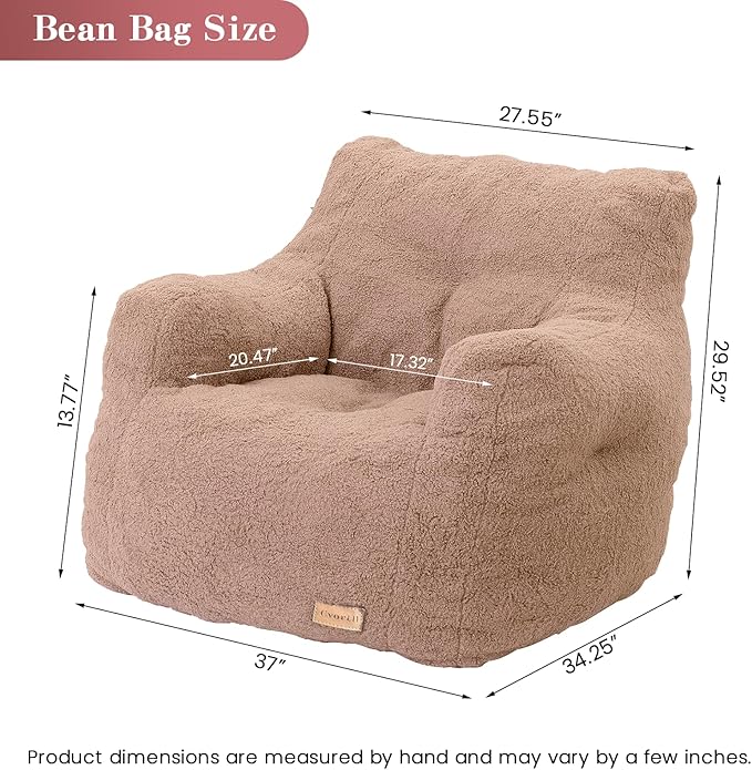 Blush Teddy Faux Fur Bean Bag Armchair - Soft Memory Foam Reading Chair for Kids Room, Reading Corner, Nursery, and Toddler Story Time