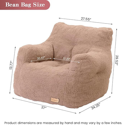 Blush Teddy Faux Fur Bean Bag Armchair - Soft Memory Foam Reading Chair for Kids Room, Reading Corner, Nursery, and Toddler Story Time