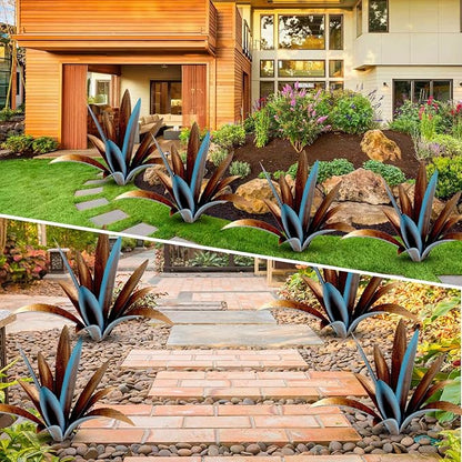 Blue Metal Agave Garden Sculpture - 12-Leaf Rustic Outdoor and Indoor Decor