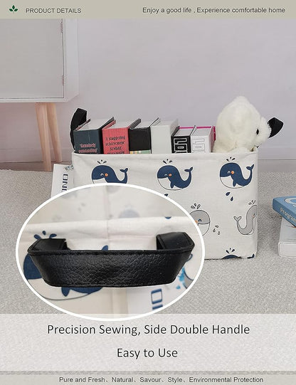Whale Print Canvas Storage Basket - Waterproof Collapsible Nursery Basket for Toys, Laundry, and Baby Gifts