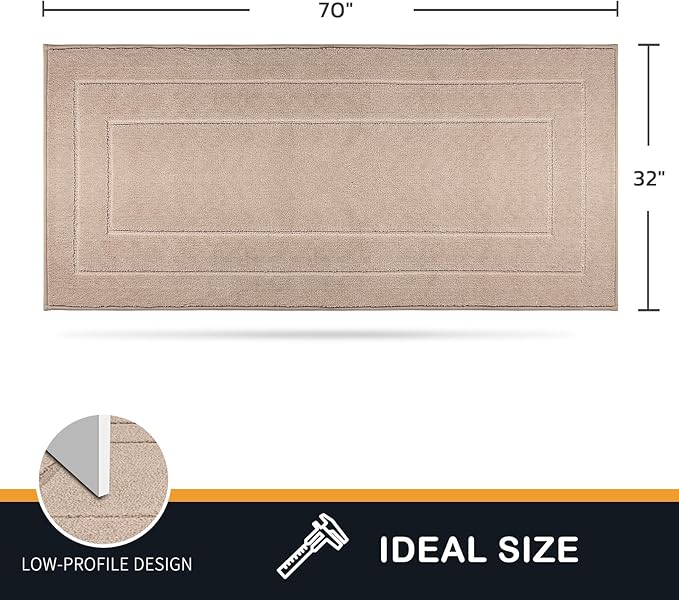 Beige rectangular entryway runner rug, 32 x 70 in, with bordered center panel.