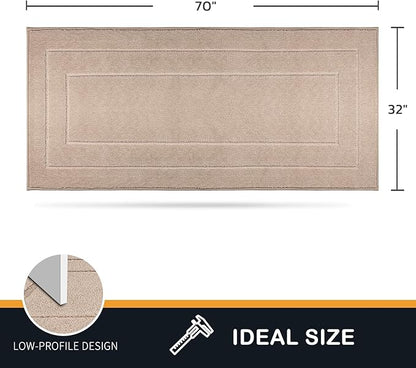 Beige rectangular entryway runner rug, 32 x 70 in, with bordered center panel.
