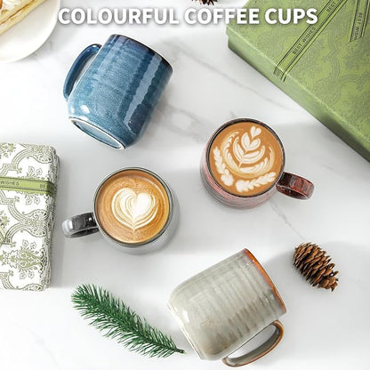 Colorful Rustic Stoneware Coffee Mugs – Set of 4 | 12oz Vibrant Chip-Resistant Cups | Dishwasher & Microwave Safe | Coffee Gift Set