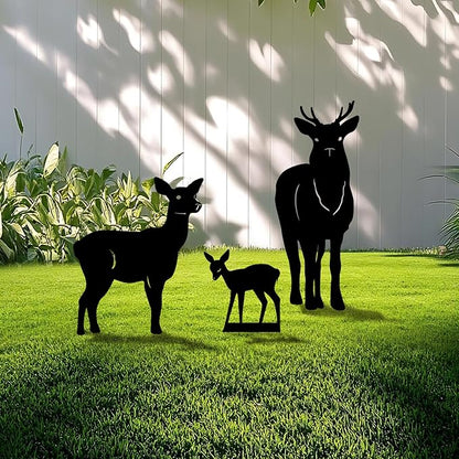 3-Pack Deer Metal Garden Stakes - Weather-Resistant Woodland Yard Decor