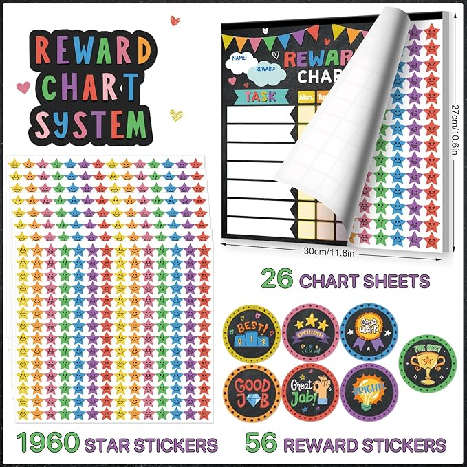 Reward chart set with 26 chart sheets, 1960 star stickers, and 56 reward stickers