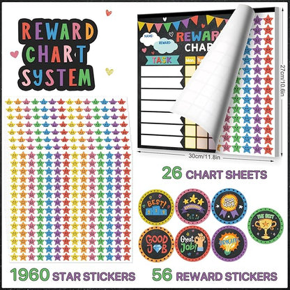 Reward chart set with 26 chart sheets, 1960 star stickers, and 56 reward stickers