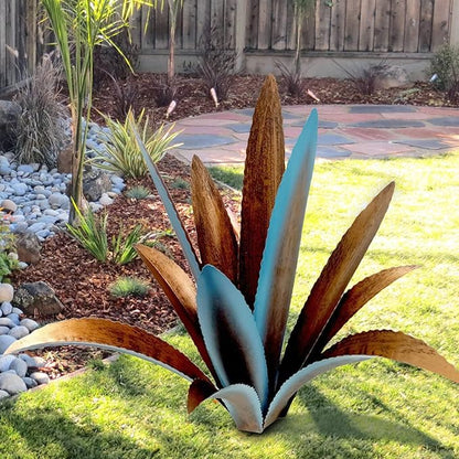 Blue Metal Agave Garden Sculpture - 12-Leaf Rustic Outdoor and Indoor Decor
