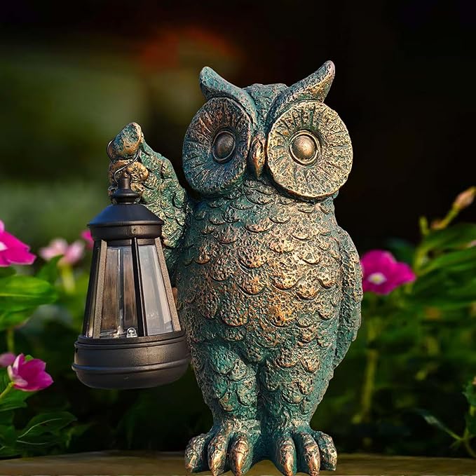Solar Owl Garden Statue Holding Lantern - Realistic Resin Evening Gathering and Pathway Decor