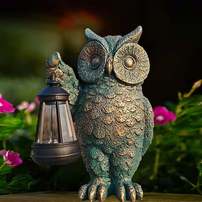 Solar Owl Garden Statue Holding Lantern - Realistic Resin Evening Gathering and Pathway Decor