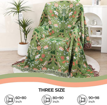 Light Green Squirrel Print Boho Cotton King Blanket – 90"x98" | 4-Layer Breathable 100% Cotton | OEKO-TEX GOTS GRS Certified Farmhouse Throw