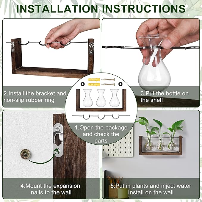 Wall-mount plant propagation station parts diagram with bracket and glass bulb holders