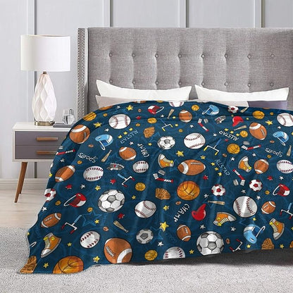 Sports Theme Fleece Throw Blanket – 60"x50" | Baseball, Football & Basketball | Soft Blanket for Kids, Boys & Sports Fans