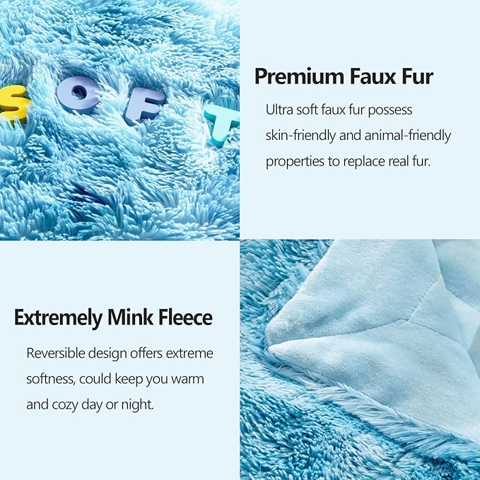 Tie-Dye Ocean Blue Faux Fur Throw Blanket – 60"x80" Twin Size | 1.5" Deep Shaggy Plush | Boho Bed Throw for Sofa & Twin Bed