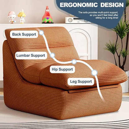 Terracotta Corduroy Ergonomic Floor Lounge Chair - Structured Memory Foam Seat with Lumbar Support for Boho Nursery, Reading, and Warm Interiors