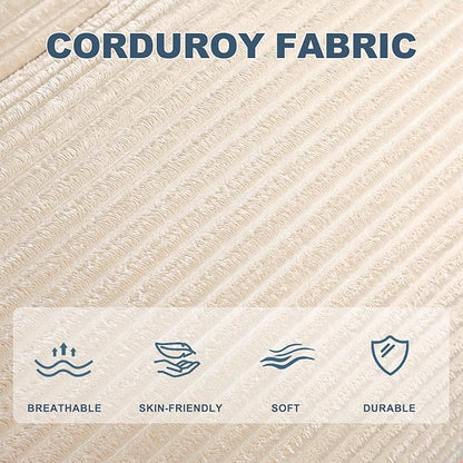 Cream Corduroy Ergonomic Floor Lounge Chair - Structured Memory Foam Seat with Lumbar Support for Nursing, Reading, and Modern Interiors