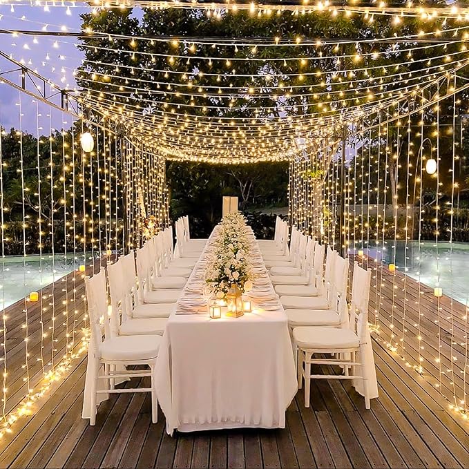 Warm White Curtain Lights – 300 LED 9.8x9.8ft | Remote Control Dimmable | UL Listed IP44 | Bedroom Backdrop Wedding Christmas Patio Dorm Indoor Outdoor