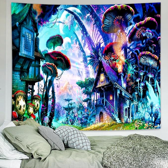 Enchanted Forest Tapestry (Small) – Mystical Magical Tree Wall Hanging | Psychedelic Nature Landscape | 51.2" x 59.1"