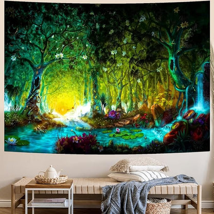 Mystical River Forest Tapestry – Fairy Tale Sunrise & Sunset Landscape Wall Hanging | 3 Sizes | Bedroom & Living Room Decor