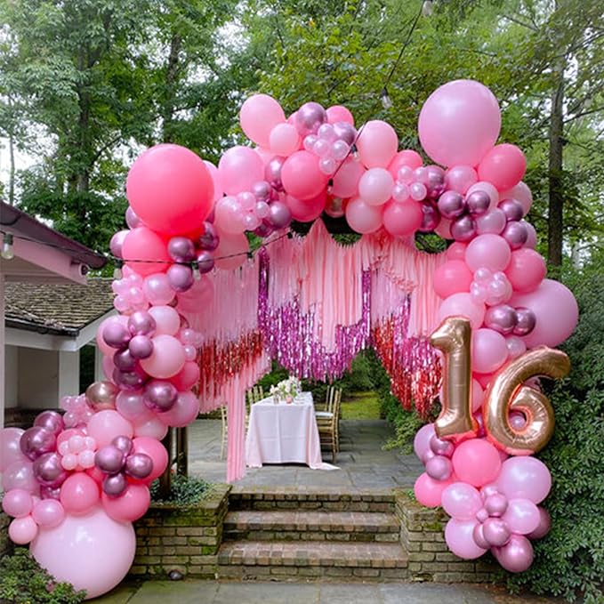 Pink Balloon Garland Kit – 130pcs | 4 Sizes 5" 10" 12" 18" Natural Latex | Birthday Baby Shower Wedding Bachelorette Party Decorations