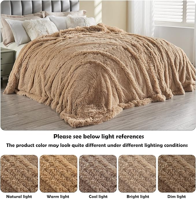 Brown Shaggy Faux Fur Queen Blanket – 90"x90" | 1.5" Deep Plush Pile | Warm Earthy Couch Throw for Queen Beds, Sofas & Hygge Living