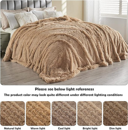 Brown Shaggy Faux Fur Queen Blanket – 90"x90" | 1.5" Deep Plush Pile | Warm Earthy Couch Throw for Queen Beds, Sofas & Hygge Living