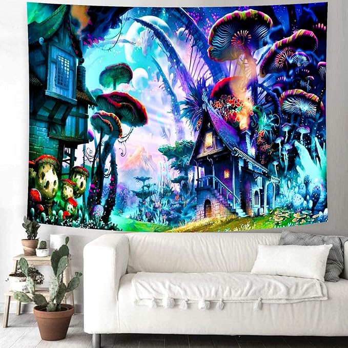 Enchanted Forest Tapestry (Small) – Mystical Magical Tree Wall Hanging | Psychedelic Nature Landscape | 51.2" x 59.1"