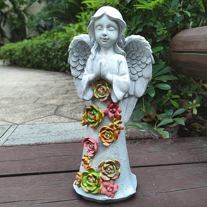 Angel Solar Garden Statue with Succulent Accents and 6 LED Lights