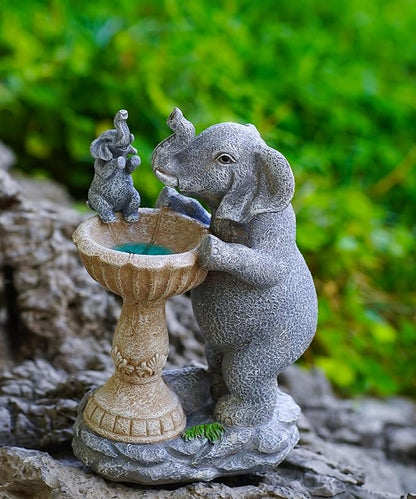 Solar Elephant Bird Bath Garden Statue - 8.67-Inch Polyresin Outdoor Decor