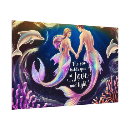 Mermaid Lovers Rolled Poster – The Sea Holds You in Love and Light | Giclée Print | Fine Art, Semi Glossy or Matte | 19 Sizes | Mermaid Couple Wall Art