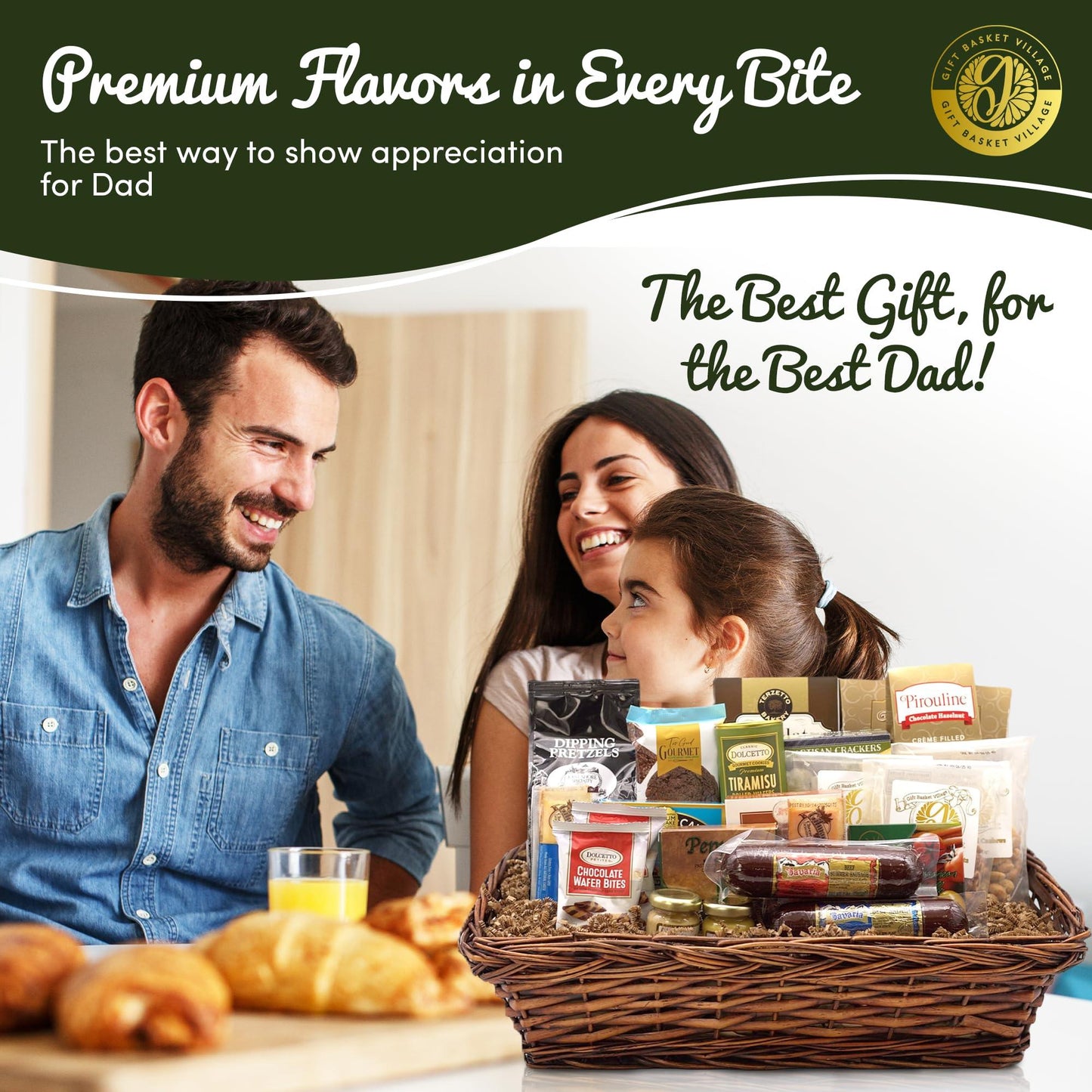 Wicker snack gift basket filled with assorted gourmet crackers, pretzels, cheese bites, and chocolate