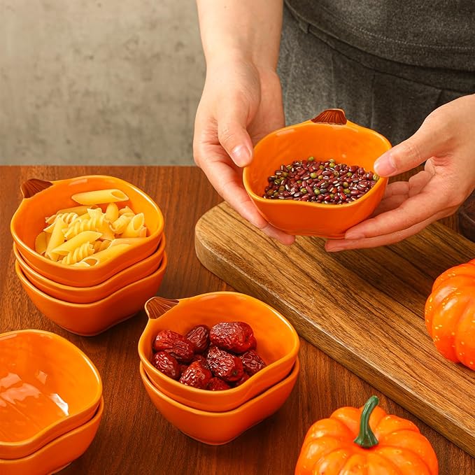 Fall Pumpkin Ceramic Ramekins, 6 oz, Set of 8 – Oven-Safe Mini Crème Brûlée & Baking Dishes for Dips, Sauces, Condiments & Snacks