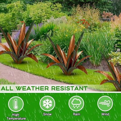 Metal Agave Garden Sculpture - 12-Leaf Rustic Botanical Outdoor Decor